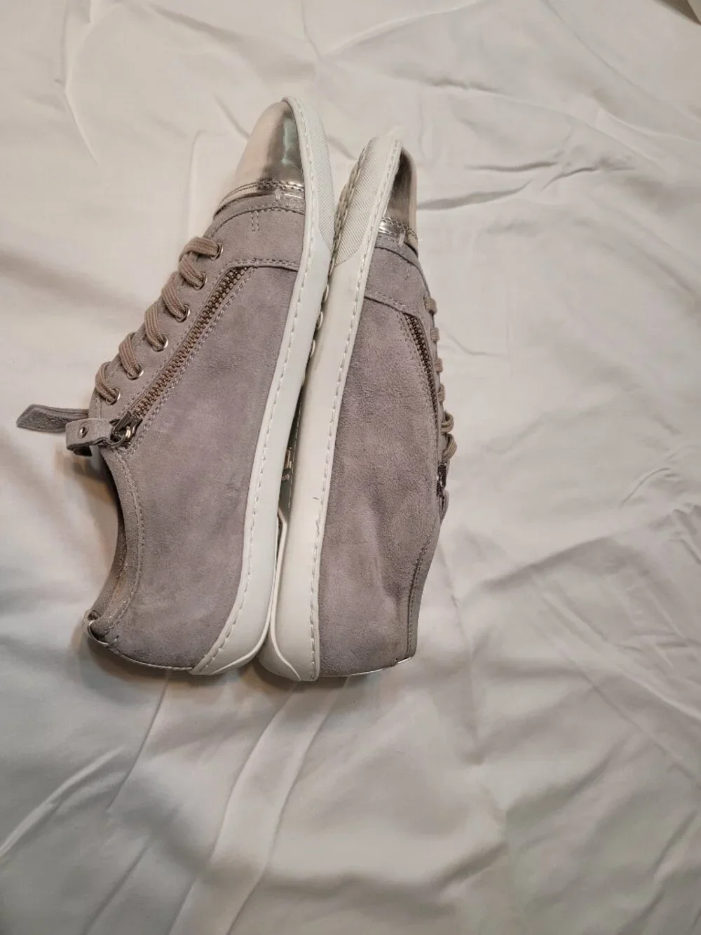 AGL, Silver Metallic Cap Toe Zip Gray Sneaker size 8/38 Made in Italy